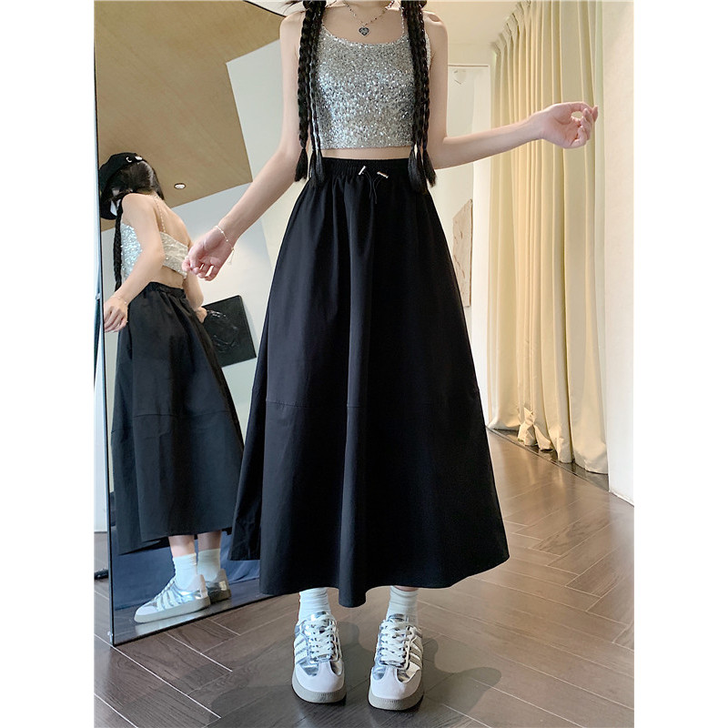 SUXI Váy chữ A dây rút đơn giản dành cho nữ mùa hè mới 250724