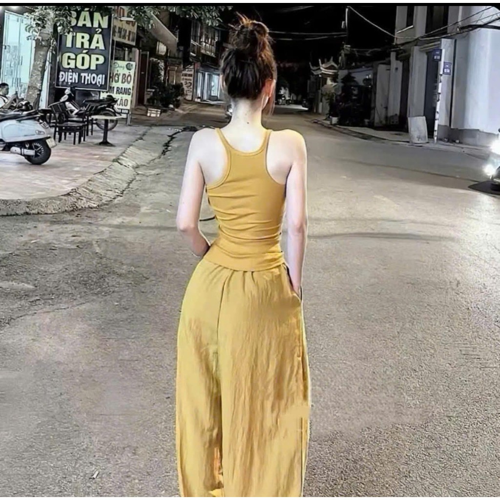 SÉT bộ áo ba lỗ+quần suông bồng bí chất đũi mát TOP nữ
