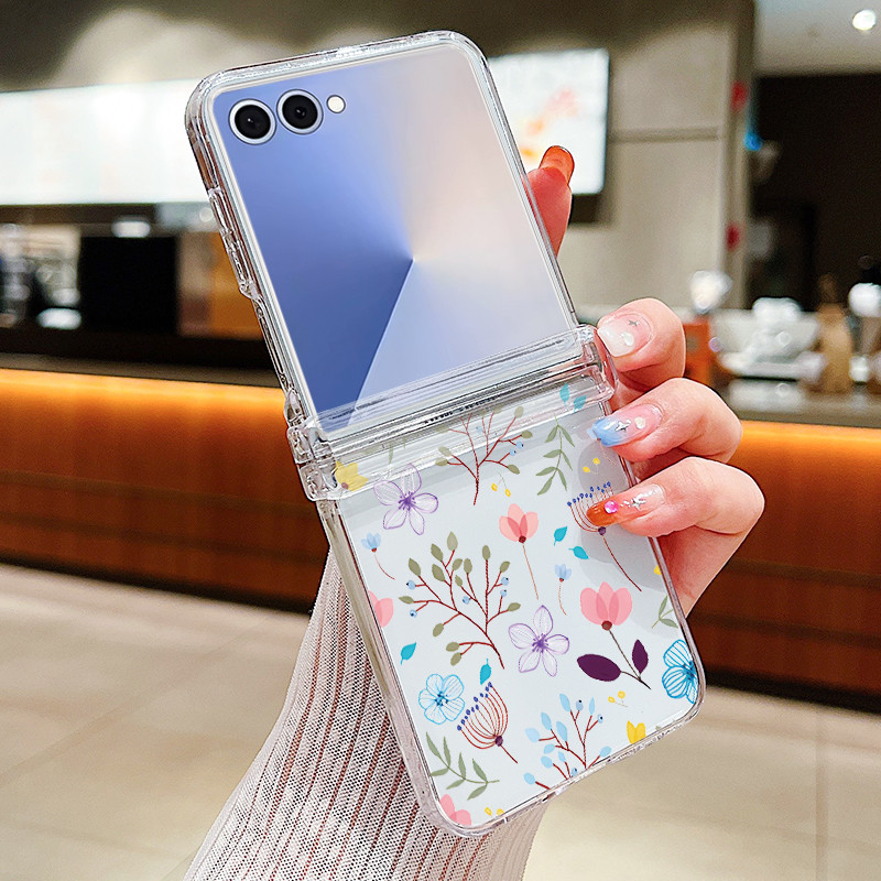 Hoa Họa Tiết Trong Suốt Ốp Lưng Điện Thoại Samsung Galaxy Z Flip 7 Flip 6 Flip 5 Flip 4 5G Full Bản Lề Cứng PC Gấp Bao Dành Cho Samsung Z Flip7 Flip6 Flip5 Flip4 Flip3
