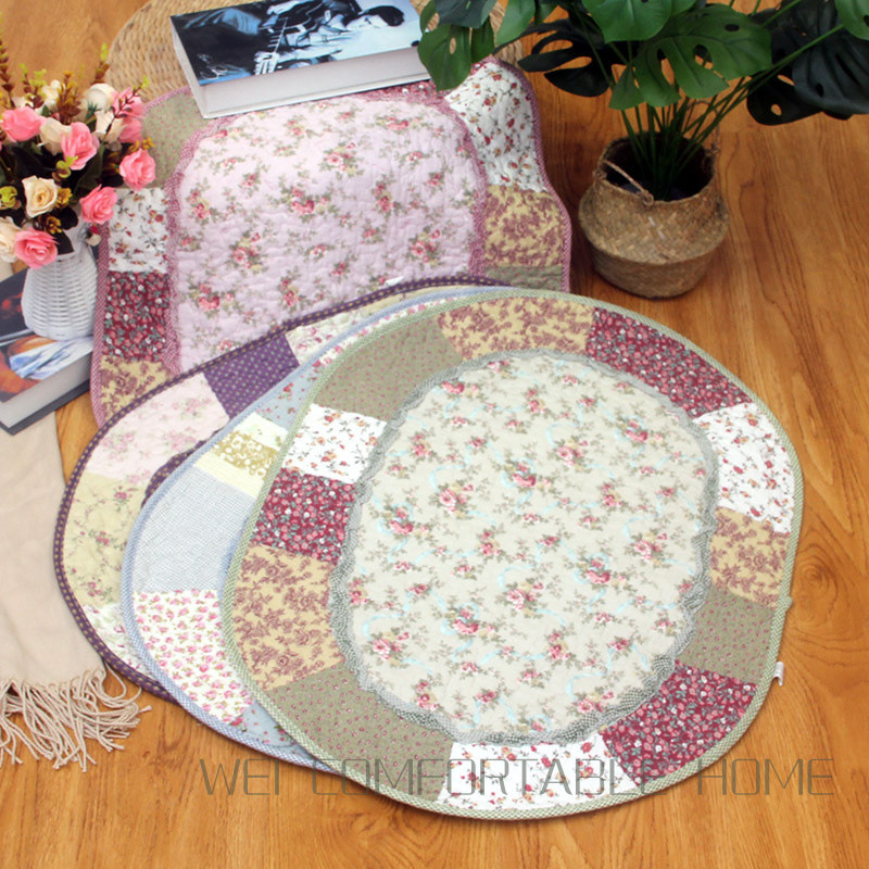 Thảm trải sàn hình bầu dục Quilted vải cotton có thể giặt, chống trượt, dùng cho phòng ngủ và cửa nhà bếp