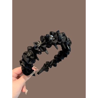 Băng đô màu đen với kim cương giả và răng xếp li, thiết kế chống trượt - Size 25.6.30