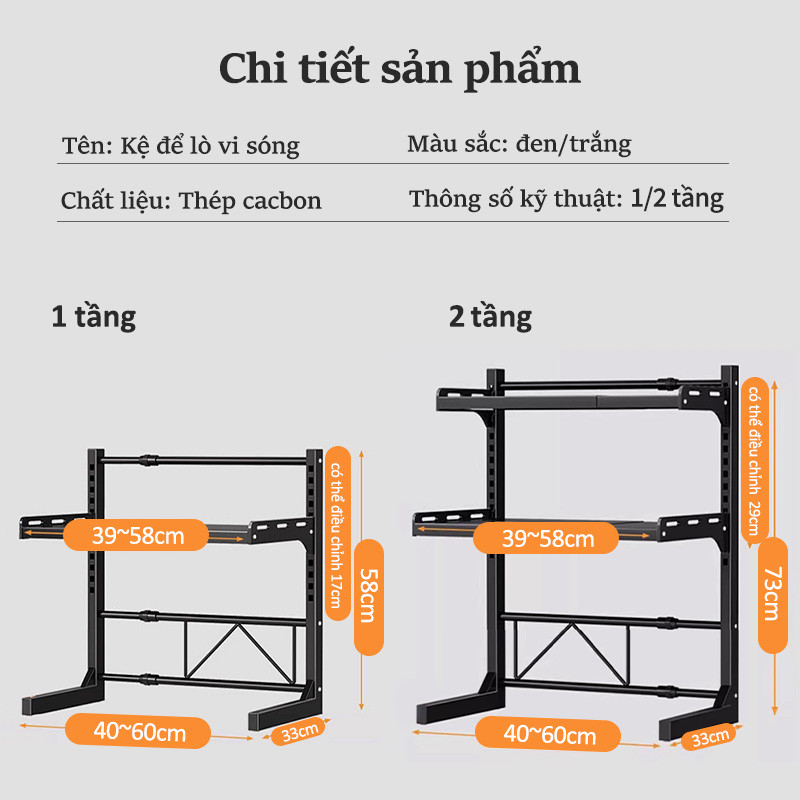 Lifinity Kệ Đa Năng Để Lò Vi Sóng Inox 2-3 Tầng - Có Thể Điều Chỉnh Khoảng Cách Tầng, Tích Hợp Ngăn Gia Vị Thông Minh