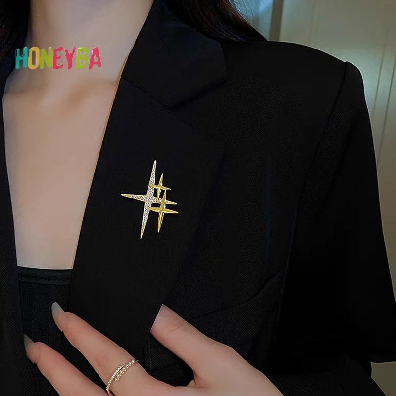 < Honeyba > Trâm cài hình ngôi sao cá tính đơn giản Thiết kế hợp thời trang dễ thương Corsage Pin thời trang cho bộ đồ tiệc tối Trang sức biểu tượng