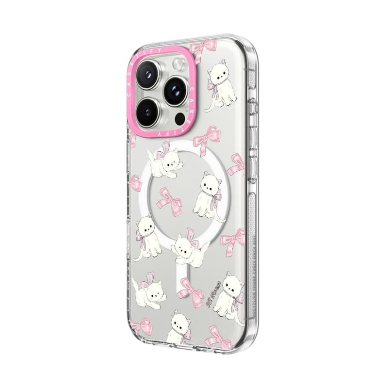 CASECASE X Ribbon Kitten Case HỒNG CAMERA RING EDITION Tác động Vỏ hút từ tính trong suốt cho iPhone 16 / 15 / 14 / 13 Pro Max với bao bì cao cấp