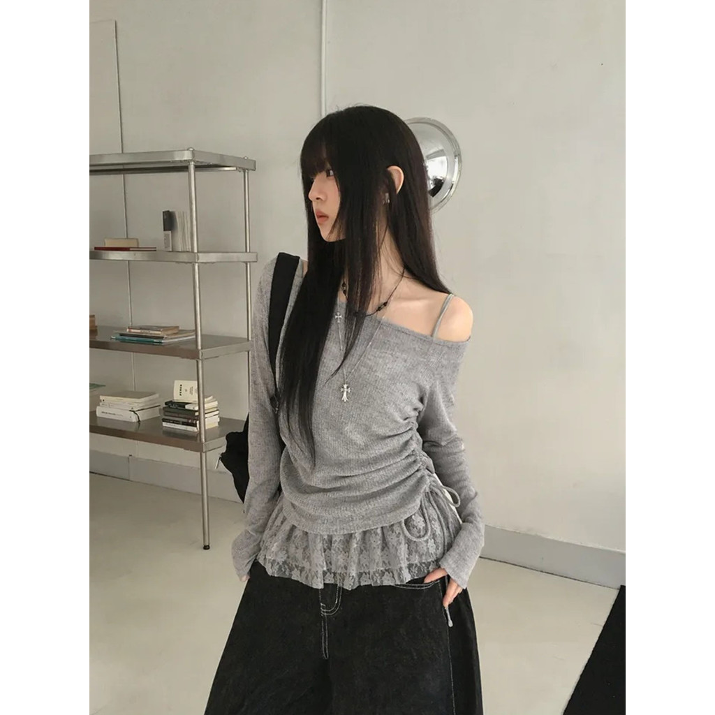Bộ đồ hai mảnh ren xếp li Milyfashion Bowknot + Sling Pure Desire Long @ -