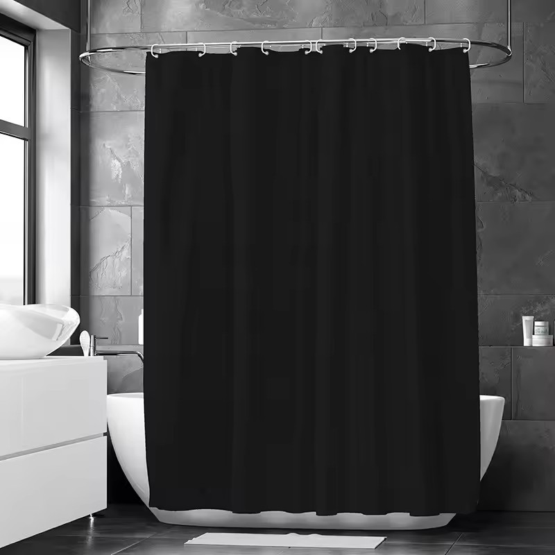 Rèm tắm tối giản màu đen PEVA 180cm - Vải chống thấm dày, Phụ kiện phòng tắm đơn giản hiện đại