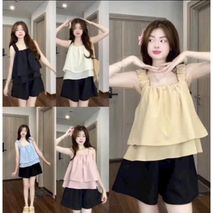 Set Bộ Quần Ngắn Dây Bản Xinh Xắn | Kate Lụa Mịn Mát Freesize 45–57kg | Đồ Mặc Nhà Hot Trend