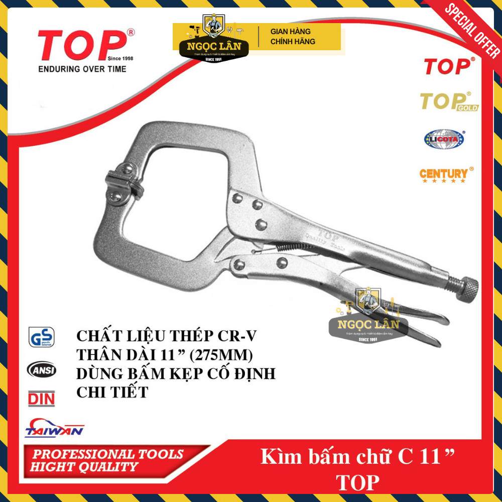 [Chính hãng TOP] Kìm bấm chữ C TOP 11 inch (275mm) kẹp cố định bề mặt, kẹp kim loại cao cấp