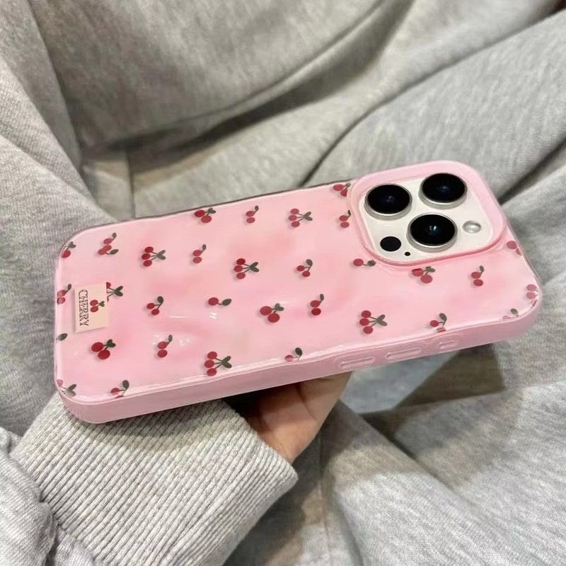Ốp Điện Thoại Họa Tiết Gấp Anh Đào Dễ Thương Cho iPhone 16 15 12 11 Pro Max 17 13 14 Pro 15 Plus Vỏ Silicon Mềm Chống Sốc Chống Trơn Trượt