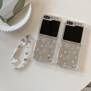 Flip7 Ins Hồng Xanh Hoa Vòng Tay Gương Lật Dành Cho Samsung Galaxy Z Flip 7 6 5 4 3 5G Cover