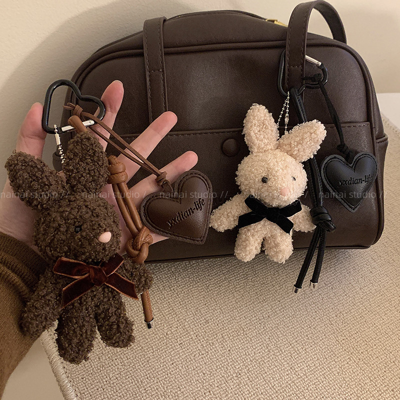 Sang Trọng bunny Mặt Dây Chuyền Da Tình Yêu Trái Tim Túi Trang Trí Hoạt Hình Búp Bê Móc Khóa Dễ Thương
