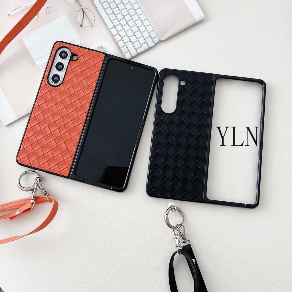 Dành Cho Samsung Galaxy Z Fold 3 4 5 6 7 Phong Cách Tối Giản Phong Cách Dệt Quy Trình Gấp Ốp Điện Thoại Cho Galaxy Z Fold7 Có Dây Buộc Vỏ Bảo Vệ Chống Sốc