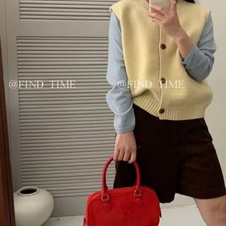 Áo Cardigan Len Màu Đỏ Phong Cách Vest Nhỏ Gọn, Thích Hợp Mùa Thu Đông