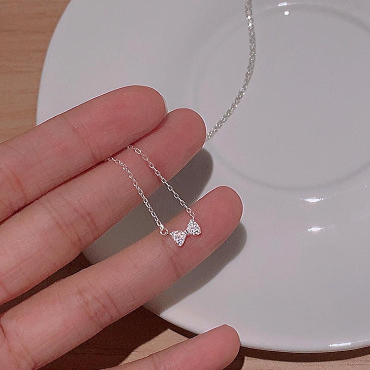 Vòng cổ nơ bạc S925 nữ đơn giản