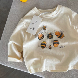 Mùa Xuân Thu Phong Cách Mới Cotton Nguyên Chất Bé Gái Áo Thun Dài Tay Bé Trai Hoạt Hình Chó In Hình Thời Trang Đáy Áo Sơ Mi Trẻ Em Áo