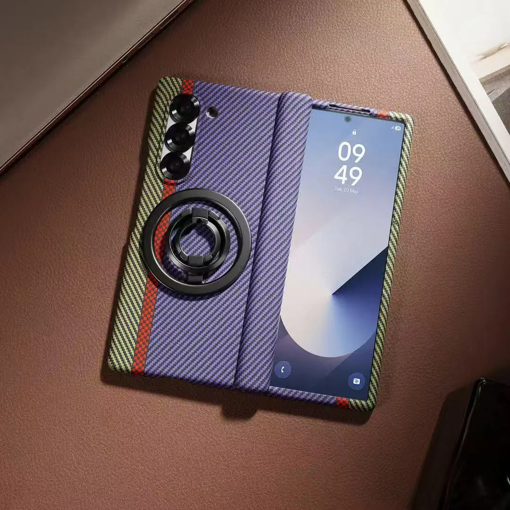 Dành Cho Samsung Galaxy Z Fold 7 6 5 4 3 5G Vỏ Điện Thoại Từ Tính Bằng Sợi Carbon Có Giá Đỡ Nhẫn Chân Đế Mỏng Siêu Sốc Bao