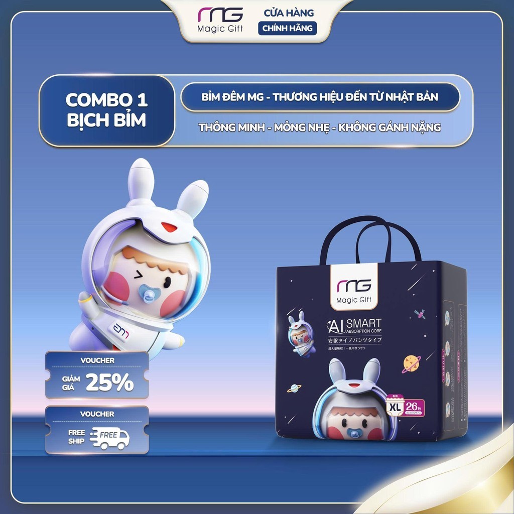 [1 BỊCH] Bỉm/Tã quần đêm MG Magic Gift Nhật Bản cao cấp, mềm mịn, thấm hút tốt và chống tràn 360 độ