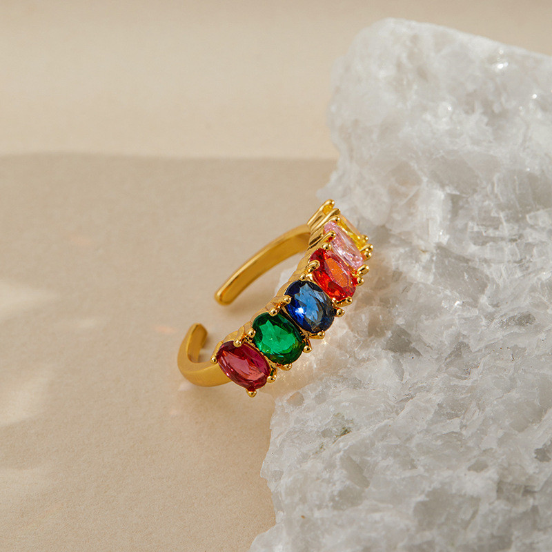 Nhẫn mở zircon nhiều màu sắc, thiết kế tối giản sang trọng dành cho nữ