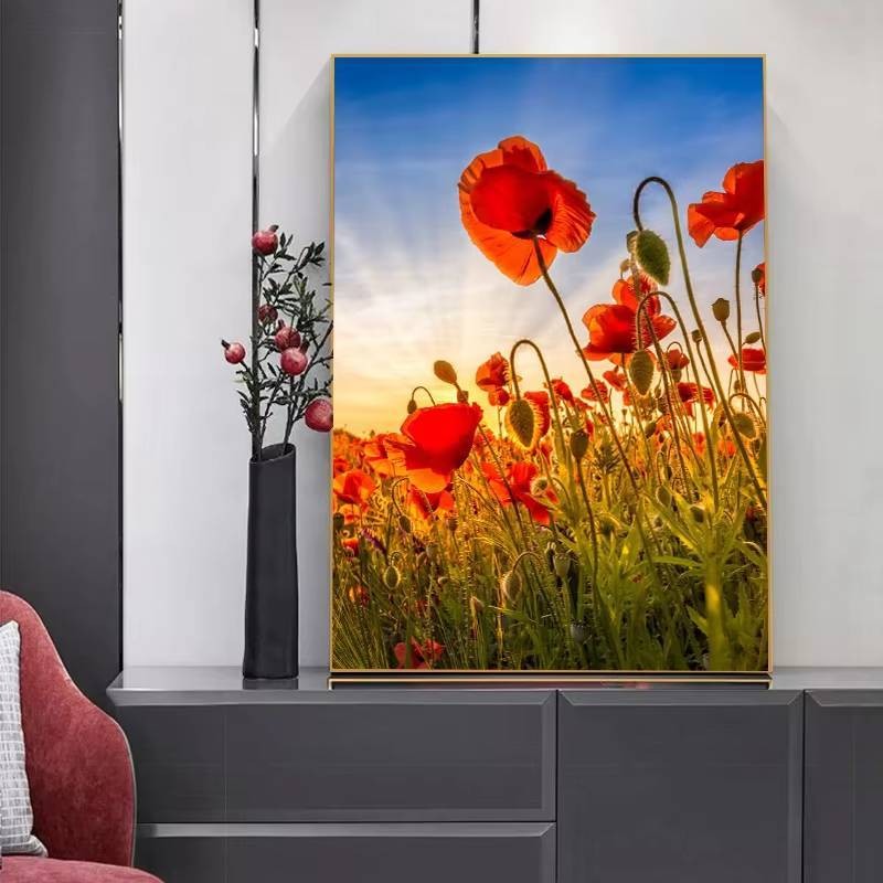 Cánh đồng hoa hướng dương cổ điển lúc hoàng hôn. Sun. Poster phong cảnh nông thôn. Tranh canvas nghệ thuật. Bức tranh tường. Hình ảnh phòng khách. Trang trí nội thất