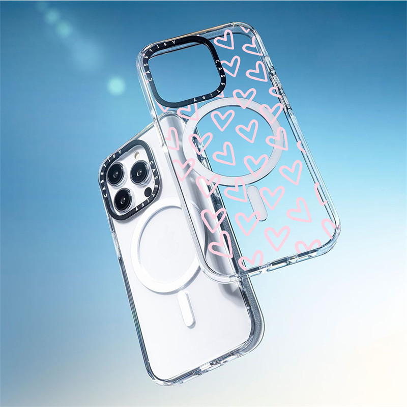 CASECASE X Full Màn Hình Tình Yêu Hút Từ Tính Trong Suốt Cứng Acrylic Lưng TPU Edge Case Sideband Phông Chữ Ốp Lưng Điện Thoại Tác Động Dành Cho Apple IPhone 13 14 15 16 Pro Max
