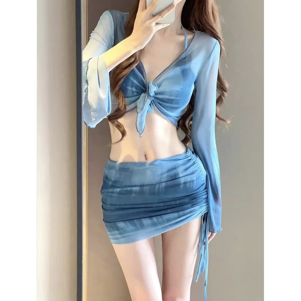 Set bộ đồ bikini áo tắm 4 chi tiết có đệm ngực phối họa tiết loang màu hàng QCCC hottrend XIMI BKN47