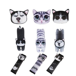 Jkdesign Gối Ô Tô, Phụ Kiện Ô Tô Mềm Mại Tựa Đầu Ô Tô, Mèo Husky Siberia Dễ Thương Họa Tiết Hoạt Hình Đệm Đeo Vai