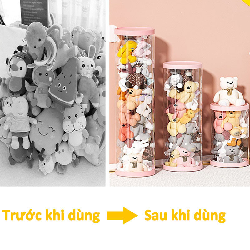 Hộp Đựng Đồ Chơi Thú Nhồi Bông Em Bé Bằng PET Có Khóa Kéo Dễ Sử Dụng Chống Bụi Hình Trụ Sang Trọng