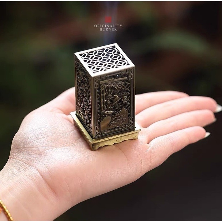 Lư Hương, Hộp Xông Trầm Hương Khắc Trúc Cúc Mai Lan Bằng Hợp Kim Đồng