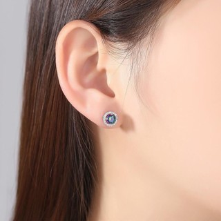 Bông tai nam nữ nụ tròn đá chủ lấp lánh 7 màu 3 size