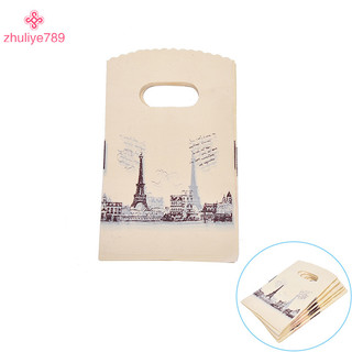 < zhuliye789 > 100 cái / lốc Túi đóng gói tháp Eiffel màu hồng Túi mua sắm bằng nhựa có tay cầm,
