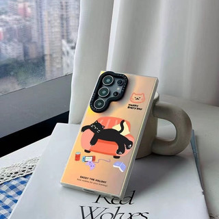 Happy Black Lazy Cat Casing Cho Samsung s22 s22plus ultra Case Brown Puppy Pattern S23 S23Plus s23fe s24 s24plus s24ultra Ốp điện thoại