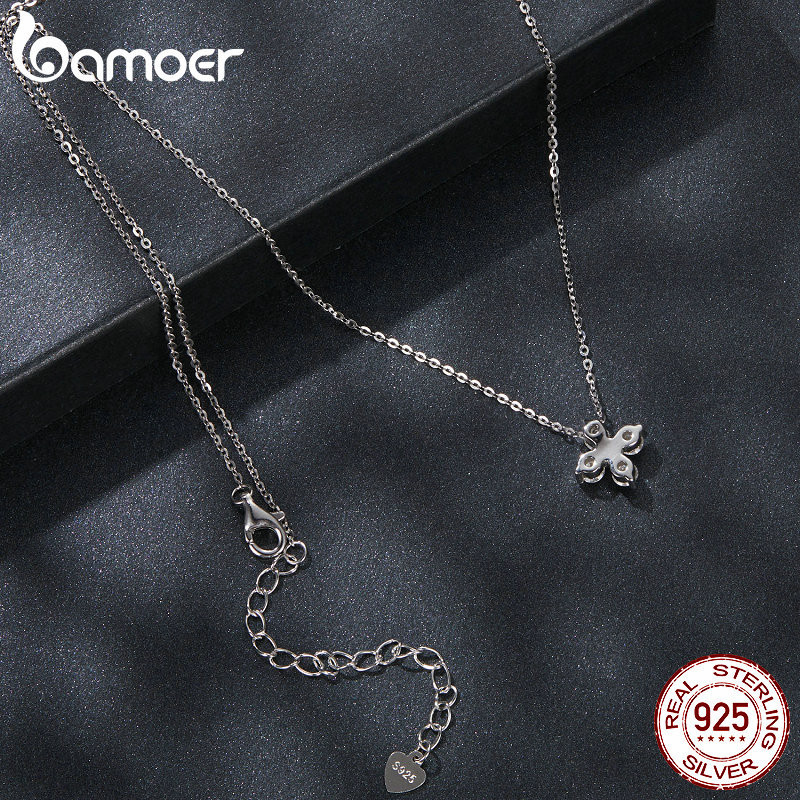 Bamoer 925 Sterling Sliver Vòng Cổ Cỏ Bốn Lá Moissanite Trang Sức Quà Tặng Cho Nữ