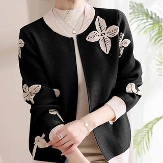 Áo khoác mùa thu của mẹ Áo khoác ngắn thời trang trung niên dành cho nữ Áo len dệt kim hàng đầu Áo khoác mùa xuân trung niên