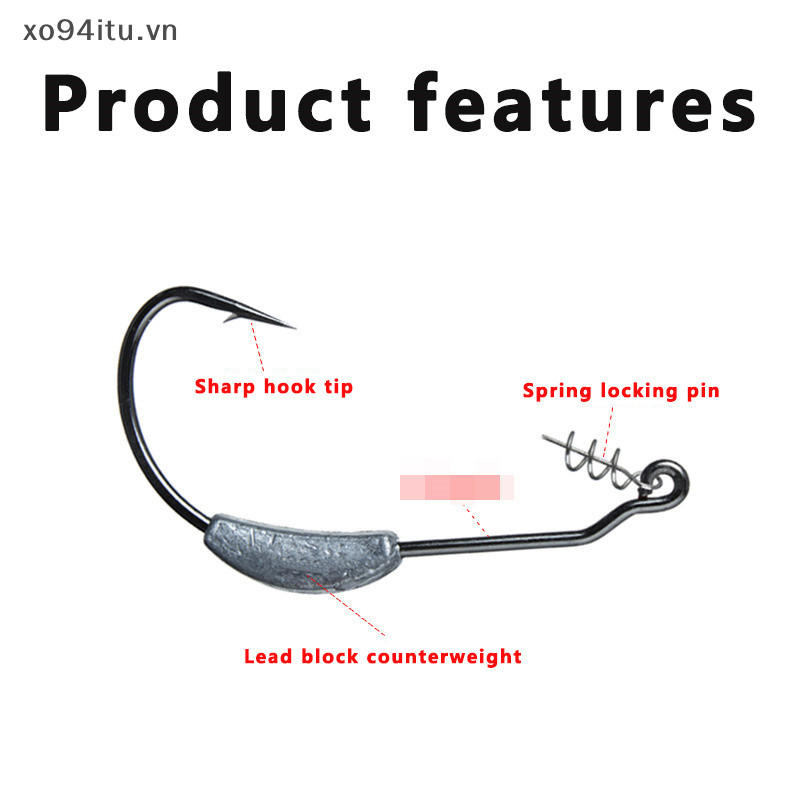 XOITU lộ Jig Crank Móc thép gai 2g 2.5g 3g 4g 5g 7g 9g Crank Offset Móc câu cá Móc câu cá Phù hợp cho giàn khoan Texas Câu cá VN