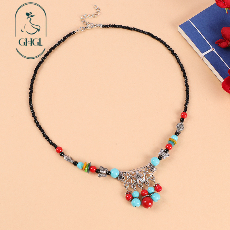 [Ghgl] Hàng có sẵn hs Phong cách dân tộc cổ điển Hạt đầy màu sắc Tua rua Đồ trang trí trán Bạc Tây Tạng Mặt dây chuyền lông mày Dây chuyền xương đòn kỳ lạ Mũ đội đầu Vòng cổ Phụ kiện cổ dành cho nữ