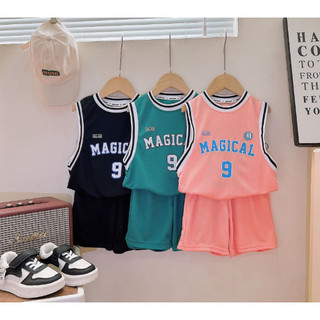 (6m-15Y) Bộ Singlet Thể Thao Bóng Rổ 2 Chiếc Áo Vest Bóng Rổ Không Tay Trẻ Em Bộ Chữ Ma Thuật Số 9 Áo Thể Thao Nhanh Khô