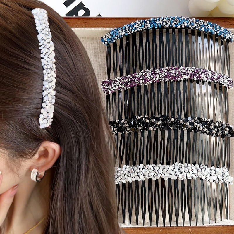 Kẹp Tóc Kim Cương Giả Sáng Bóng - Thời Trang, Thanh Lịch, Y2k, Nhựa - Công Cụ Phân Loại Tóc Gãy - Phụ Kiện Tóc Cho Bé Gái - Lược Chèn Vô Hình