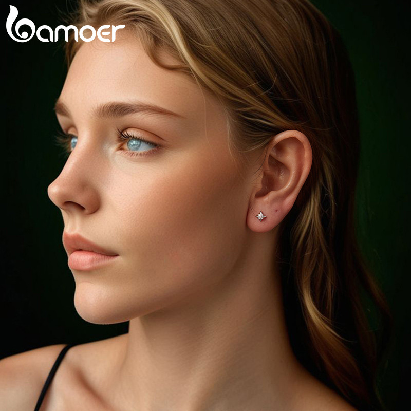 Bamoer Bạc 925 Moissanite Bông Tai Thiết Kế Ngôi Sao Món Quà Trang Sức Cho Nữ