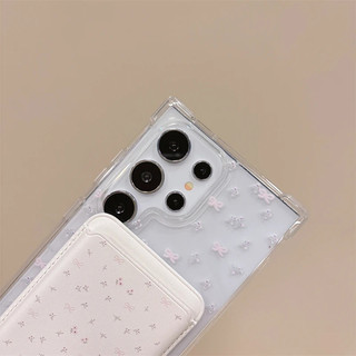 Nơ nữ tính dễ thương Ví trắng đáng yêu Vỏ chống sốc trong suốt cho Samsung s22 s22plus ultra Case Girly S23 S23Plus s23fe s24 s24plus s24ultra Ốp điện thoại