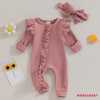 Mg-bộ áo liền quần mùa thu cho bé gái màu trơn cổ tròn tay bay có dây kéo xù có nơ băng đô