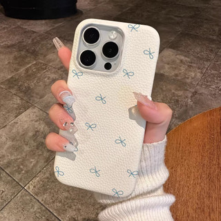 Blue Bow Vỏ Da Trắng Đáng Yêu Cho Samsung s22 s22plus ultra Case Girly S23 S23Plus s23fe s24 s24plus s24ultra Ví Ốp điện thoại