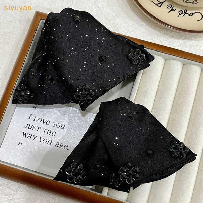 Siyuyan Vintage Mềm Đen Sa Tóc Móng Vuốt Kim Cương Giả Kẹp Tóc Nơ Lớn Trang Trí Nữ Phụ Kiện Tóc VN