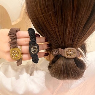 Dây buộc tóc kiểu mũi heo đính kim cương Séc, lụa băng đàn hồi cao, mặt cười, phong cách Dongdaemun Hàn Quốc
