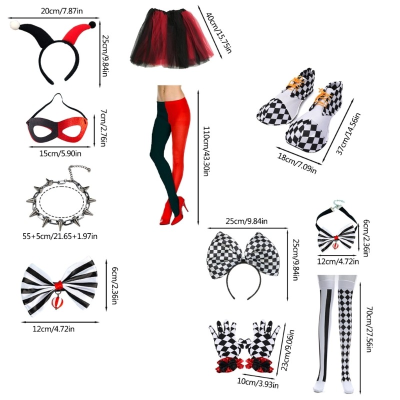 Sela Chú Hề Trang Phục Bộ Trang Phục Chú Hề Đầu Cổ Găng Tay Quần Và Váy Cho Nữ Halloween Giáng Sinh Cosplay