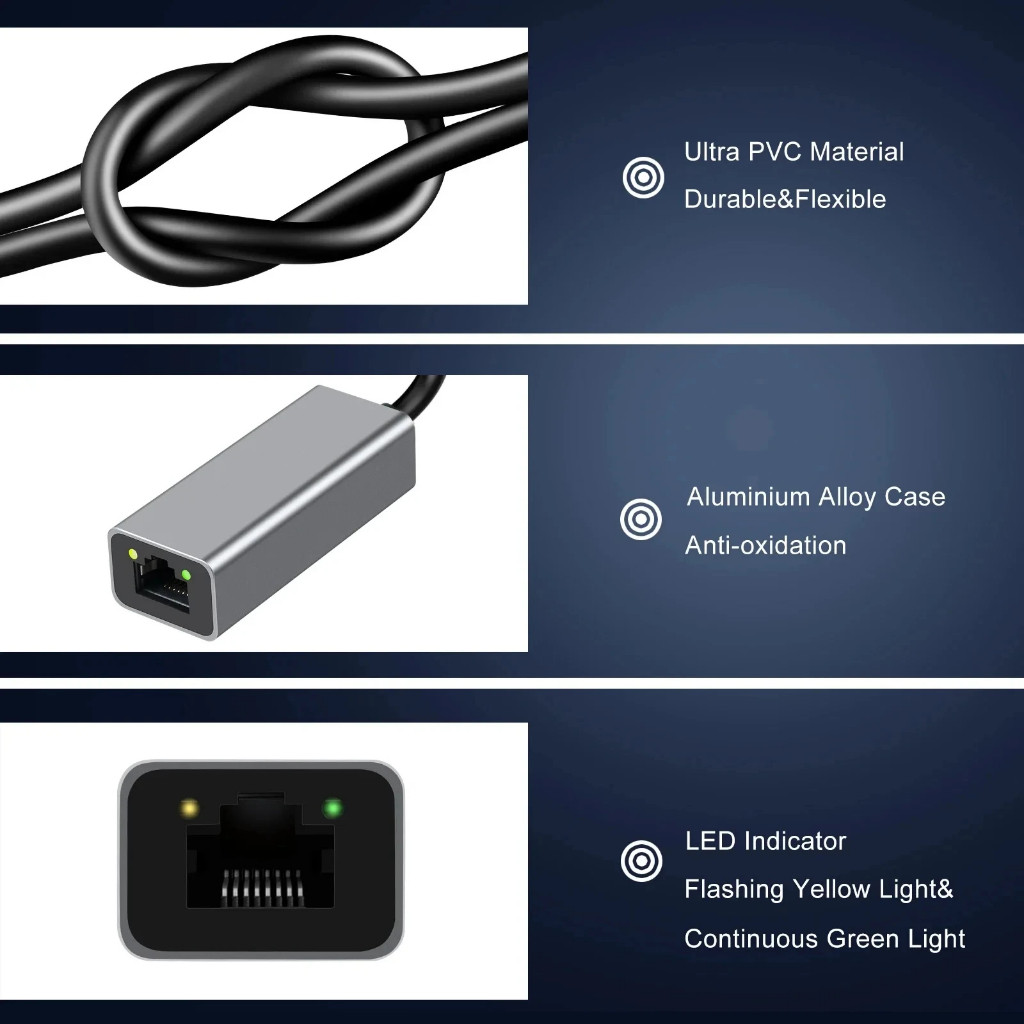 [Sẵn sàng] Bộ chuyển đổi Ethernet 1000Mbps USB 3.0 Type C sang RJ45 Card mạng Android USB Lan Cáp Internet cho MacBook PC Windows XP 7 8 10