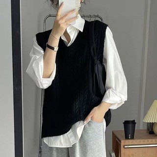Áo len mẫu mới Áo Gilê Nữ Áo Gilê kiểu Tây cổ chữ V dệt kim cỡ lớn rộng rãi mặc ngoài áo không tay mặc ngoài cho nữ