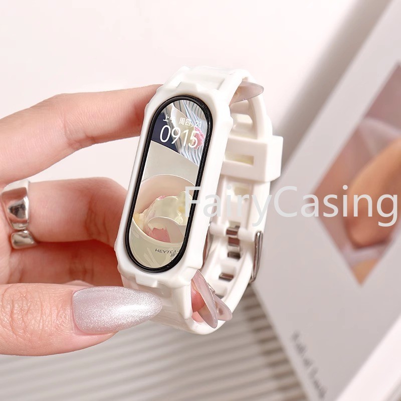 Glacier Kẹo Màu Giáp TPU Dây Đeo Silicon Cho Xiaomi Mi Band 7 6 5 4 3 Dây Đeo Tay Bảo Vệ Toàn Bộ Vỏ Phụ Kiện