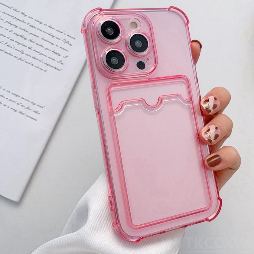 Vỏ chống sốc trong suốt bốn góc chống rơi đầy màu sắc có giá đỡ thẻ Vỏ điện thoại mềm cho OPPO A3X A3 Pro A80 A60 A79 A98 A78 A58 A38 A18 A17 A57 A17K A77 A77S A96 A76