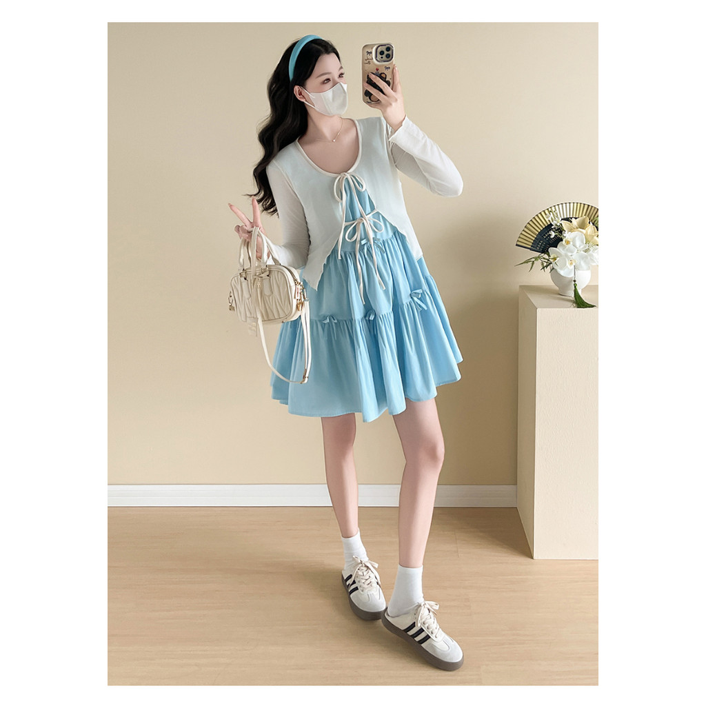 Bộ đồ bà bầu Áo khoác chống nắng mùa hè + Thiết kế Váy búp bê dáng rộng Bộ đồ hai mảnh