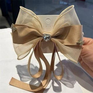 Kẹp tóc nơ nhiều lớp nữ, phù hợp cho công chúa nhỏ với ruy băng dài - Phụ kiện tóc barrettes